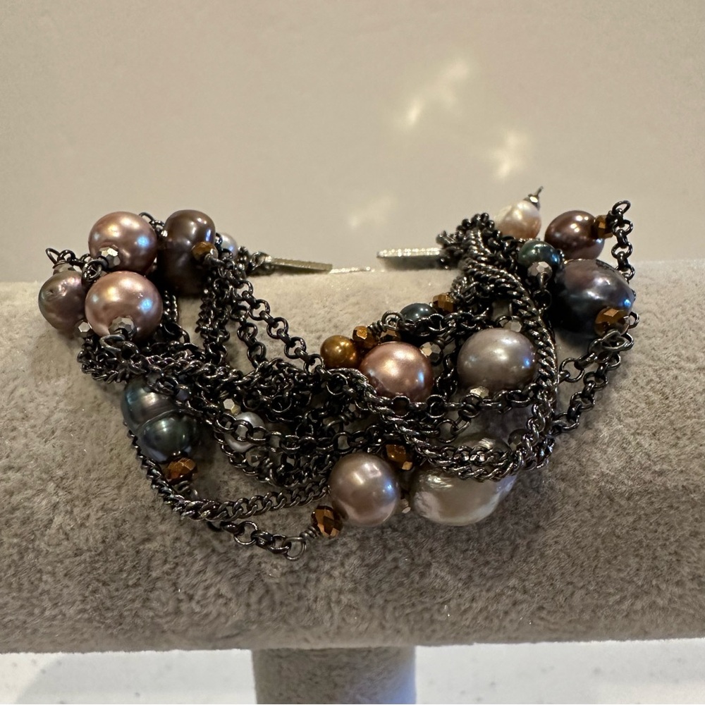 Nakamol multistrand genuine freshwater Pearl Bracelet, gunmetal chains